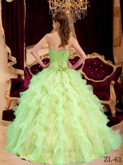 Yellow Green Best Quinceanera Dresses Ball Gown Strapless Ruffles Organza