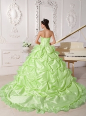 Yellow Green Quinceanera Dress Ball Gown Strapless With Chapel Train Taffeta Beading In New Styles