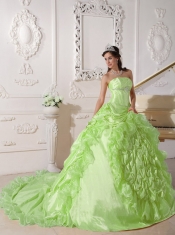 Yellow Green Quinceanera Dress Ball Gown Strapless With Chapel Train Taffeta Beading In New Styles