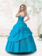 2013 Beading Strapless Blue Appliques and Pick-ups Quinceanera Dress