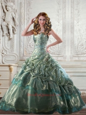2014 Classical Appliques and Pick Ups Quinceanera Ball Gown in Apple Green
