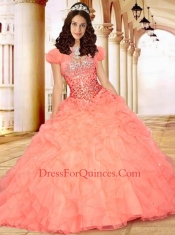 2014 Excellent Sweetheart Peach Quinceanera Dresses with Ruffles and Beading