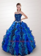2014 Exclusive Strapless Royal Blue Quince Dresses with Beading