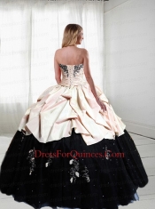 2014 Exclusive Sweetheart Appliques Pink and Black Quinceanera Dresses