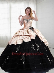 2014 Exclusive Sweetheart Appliques Pink and Black Quinceanera Dresses