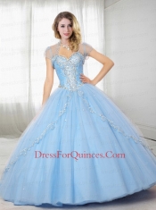 2014 Exquisite Light Blue Quinceanera Dresses with Embroidery and Beading