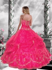 2014 Exquisite Strapless Hot Pink Quinceanera Gown with Appliques and  Beading