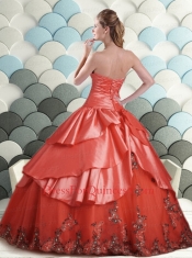 2014 Exquisite Sweetheart Red Quinceanera Dresses with Appliques and Ruffles