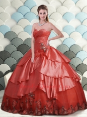 2014 Exquisite Sweetheart Red Quinceanera Dresses with Appliques and Ruffles