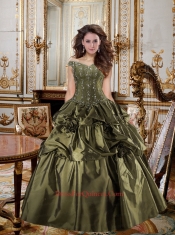 2014 Fashionable Beading and Ruffles Olive Green Dress For Quinceanera