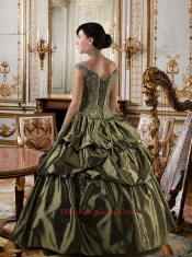 2014 Fashionable Beading and Ruffles Olive Green Dress For Quinceanera