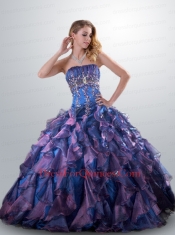 2014 Fashionable Strapless Multi-color Quinceanera Gown with Beading and Ruffles