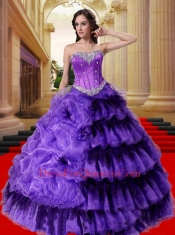2015 Luxurious Sweetheart  Beading and Ruffles Quinceanera Dress in Purple