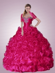 2014 Popular Beading and Ruffles Quinceanera Dresses in Hot Pink