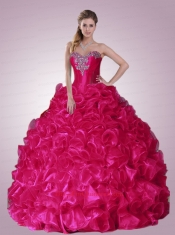 2014 Popular Beading and Ruffles Quinceanera Dresses in Hot Pink