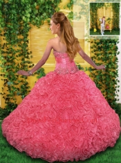 2014 Pretty Pink Quinceanera Dress with Appliques and Ruffles