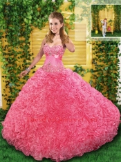 2014 Pretty Pink Quinceanera Dress with Appliques and Ruffles