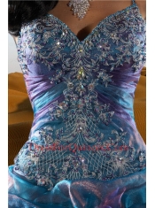 2015 Beautiful Straps Multi-color Beadings and Ruffles Gowns for Quinceanera