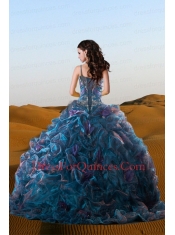 2015 Beautiful Straps Multi-color Beadings and Ruffles Gowns for Quinceanera