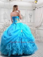 2015 Elegant Organza Appliques Aqua Blue Quinceanera Dress with Sweetheart