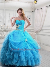 2015 Elegant Organza Appliques Aqua Blue Quinceanera Dress with Sweetheart