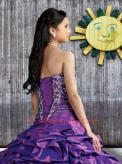 2015 Elegant Strapless Purple Quinceanera Dress with Pick Ups and Beading