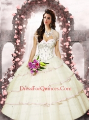 2015 Exquisite Satin and Tulle Sweetheart Beading Quinceanera Dresses in Ivory