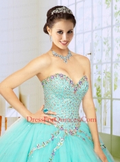 2015 Fashionable Beading Sweep Train Quinceanera Dress in Mint