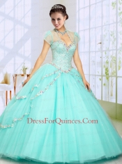2015 Fashionable Beading Sweep Train Quinceanera Dress in Mint