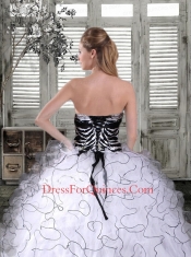 2015 Latest Beading and Ruffled Layers White and Black Quince Dress