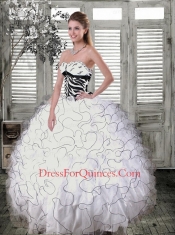 2015 Latest Beading and Ruffled Layers White and Black Quince Dress