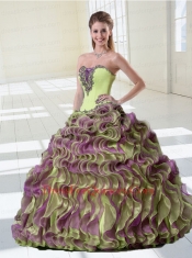 2015 Luxurious Ruffles and Appliques Multi-color Quinceanera Dress
