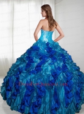 2015 Luxurious Strapless Blue Sweet Sixteen Dresses With Beading and Ruffles