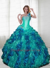 2015 Luxurious Strapless Blue Sweet Sixteen Dresses With Beading and Ruffles