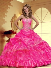 2015 Luxurious Strapless Hot Pink Sweet Sixteen Dresses with Appliques and Pick-ups