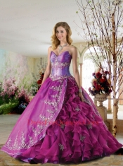 2015 Luxurious Sweetheart Appliques and Ruffles Quinceanera Dress in Fuchsia