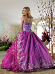 2015 Luxurious Sweetheart Appliques and Ruffles Quinceanera Dress in Fuchsia