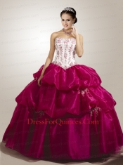 2015 Modern Appliques Quinceanera Dress in White and Fuchsia with Pick Ups