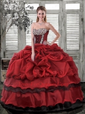 2015 Modest Sweetheart Wine Red Quinceanera Dresses with Pick Ups and Beading