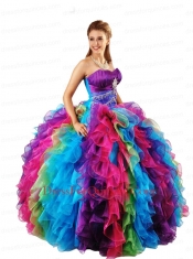 2015 Most Popular Strapless Multi-color Sweet Sixteen Dresses with Appliques and Ruffles