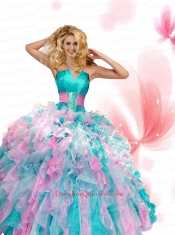 2015 Newest Strapless Multi-color Dress for Quinceanera with Ruffles