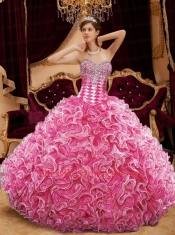 2015 Pink Sweetherat Beading and Ruffles Quinceanera Dress for Party