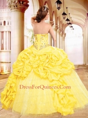 2015 Popular Sweetheart Beading and Pick-ups Yellow Dresses for Quinceanera