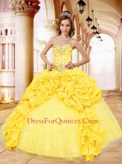 2015 Popular Sweetheart Beading and Pick-ups Yellow Dresses for Quinceanera 2015 Popular Sweetheart Beading and Pick-ups Yellow Dresses for Quinceanera