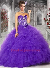 2015 Pretty Sweetheart Peach Quinceanera Dresses with Beading and Ruffles
