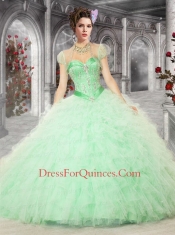 2015 Pretty Sweetheart Peach Quinceanera Dresses with Beading and Ruffles