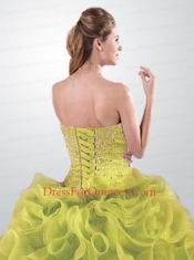 2015 Romantic Strapless Beaded and Ruffled Quinceanera Gown in Green