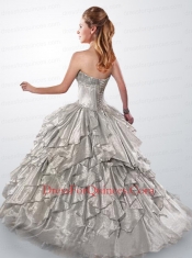 2015 Spring Sweetheart Beaded Decorate Quinceanera Gown in Silver