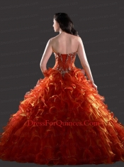 2015 Sweetheart Orange Red Appliques and Ruffles Gowns for Quinceanera