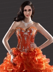 2015 Sweetheart Orange Red Appliques and Ruffles Gowns for Quinceanera